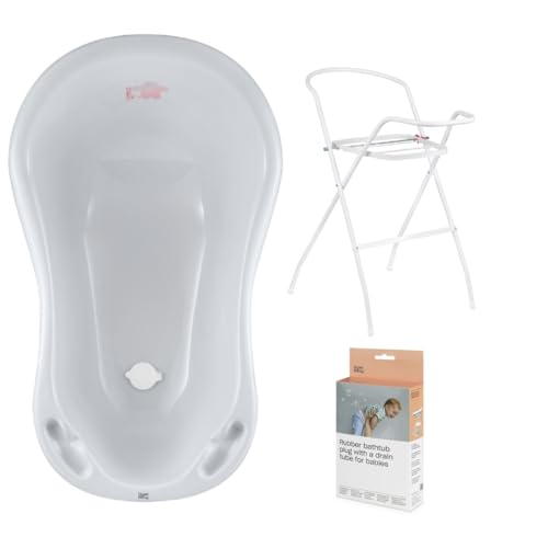 Hylat Baby Badewanne mit Gestell und Ablauf - TÜV Rheinland geprüft - Ergonomisch und komfortabel für Babys und Kleinkinder - Kollektion Lite - Farbe: grau, Motiv: Friends