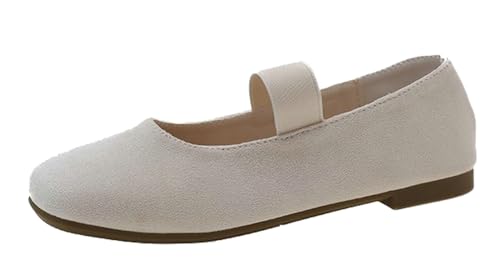 Niction Mary Jane Shoes for Women Faux Suede Women's Ballet Flat Shoes Round Toe Slip on Office Walking and Dressy Party Wedding