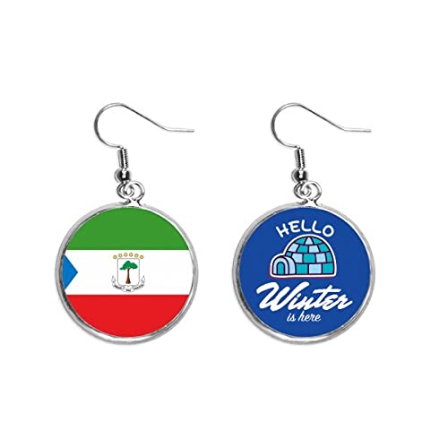 Bandera de Guinea Ecuatorial en pendientes colgantes de gota estilo joyería de invierno