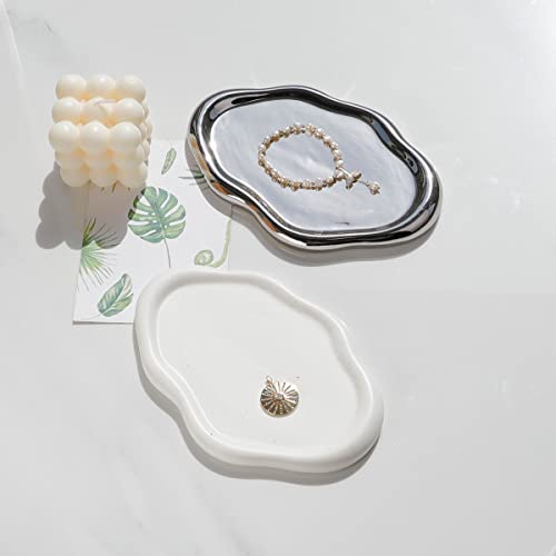 Mowuqeen Ceramic Trinket Tray,Vanity Oval Storage Tray, Trinket Jewelry Holder, Jewelry Rings Earrings Storage Dish For Women Girls, Birthday Gift (Jewelry Tray-A) #TOP6