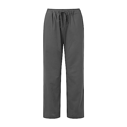 Mens Pants Casual Elastic Waist Cotton Linen Palazzo Pants Drawstring Elastic Waist Wide Leg Trousers with Pockets3