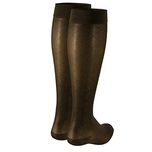 Image of Truform Sheer Compression Stockings, 15-20 mmHg, Women's Knee High Length, Diamond Pattern, Espresso, X-Large (Pack of 2)