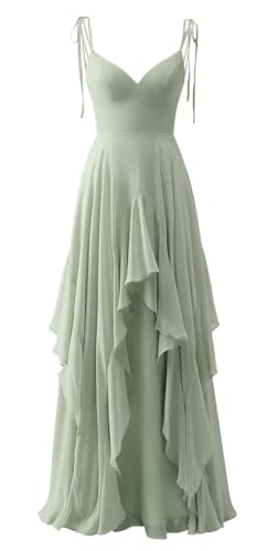 Robe de demoiselle d'honneur noire col en V en mousseline pour soirée