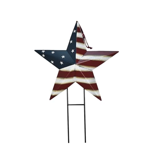 Metal Star Yard Signs 4th of July Decorations Outdoor, Patriotic US Flag Star Barn Decorative Garden Stakes for Fourth of July Garden Lawn Porch Independence Day Decor