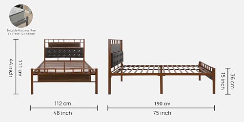 Image of Orvo Metal Single Size Bed Without Storage | Wrought Iron Single Bed with Headboard & Footboard| Sturdy Powder Coated Platform Cot for Bedroom, Living Room, (Orvo Brown)