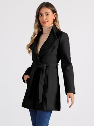 Image of Allegra K Women's Winter Elegant Stand Collar Overcoat Long Belted Pea Coat