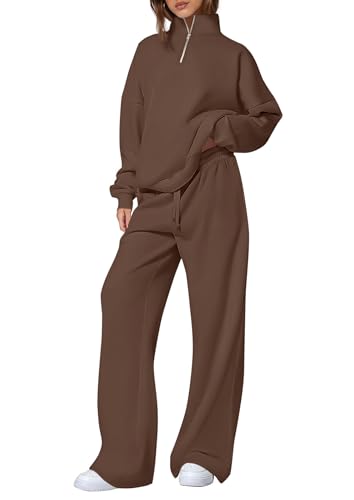 PRETTYGARDEN Womens Casual Two Piece Sets Fall 2025 Outfits Quarter Zip Sweatshirts Straight Leg Pants Sweatsuits Tracksuit