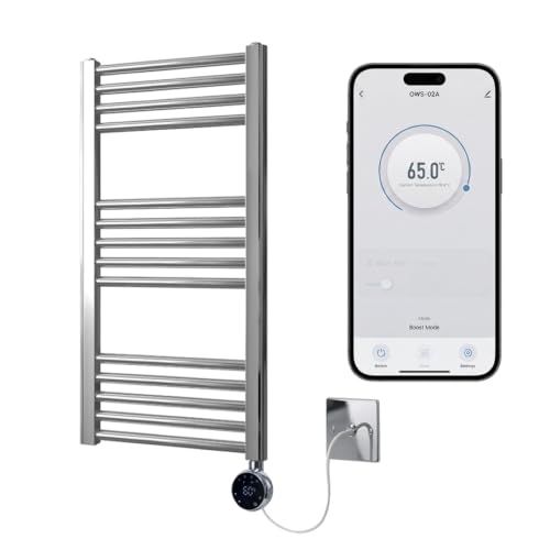 Image of Greened House Chrome Electric WiFi Heated Towel Rail 400mm W x 800mm H