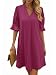 Cicy Bell Damen Sommerkleid Elegant Halbarm Hemdkleid V Ausschnitt Party Kleider Freizeitkleider Einfarbig Midikleid Casual A Linien Kurzes Kleid Rosarot M