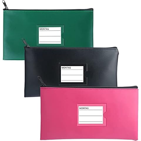 MUSLONG Banktasche Bankmappe mit Reißverschluss und Fenster 3 Stück Geldtasche Geldbeutel Etui für Visitenkarten und Beschriftung auch Stifteeui Kosmetiktasche 28 x 16 cm Kunstleder Cover