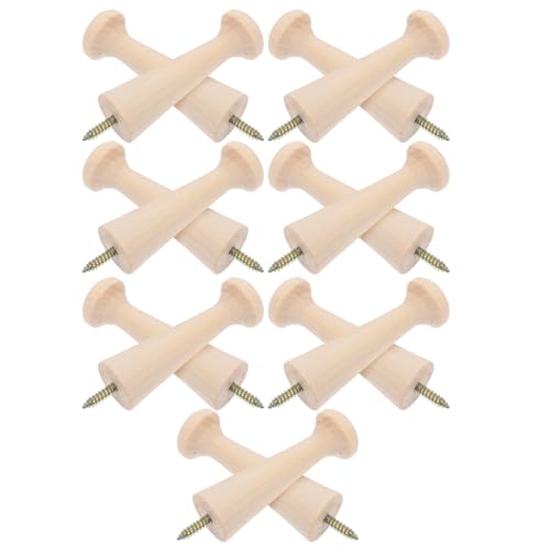 OFFSCH 14pcs Unfinished Wood Screw Peg Hooks for Hanging Clothes and Hats, 3.2 Inch Spiral Wooden Wall Hooks in Khaki Color, Sturdy Wood Material for Home Décor and Entryways