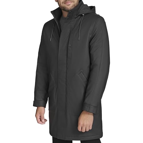 Andrew Marc Men's Longer Length Sherpa Lined Hooded Jacket, Black
