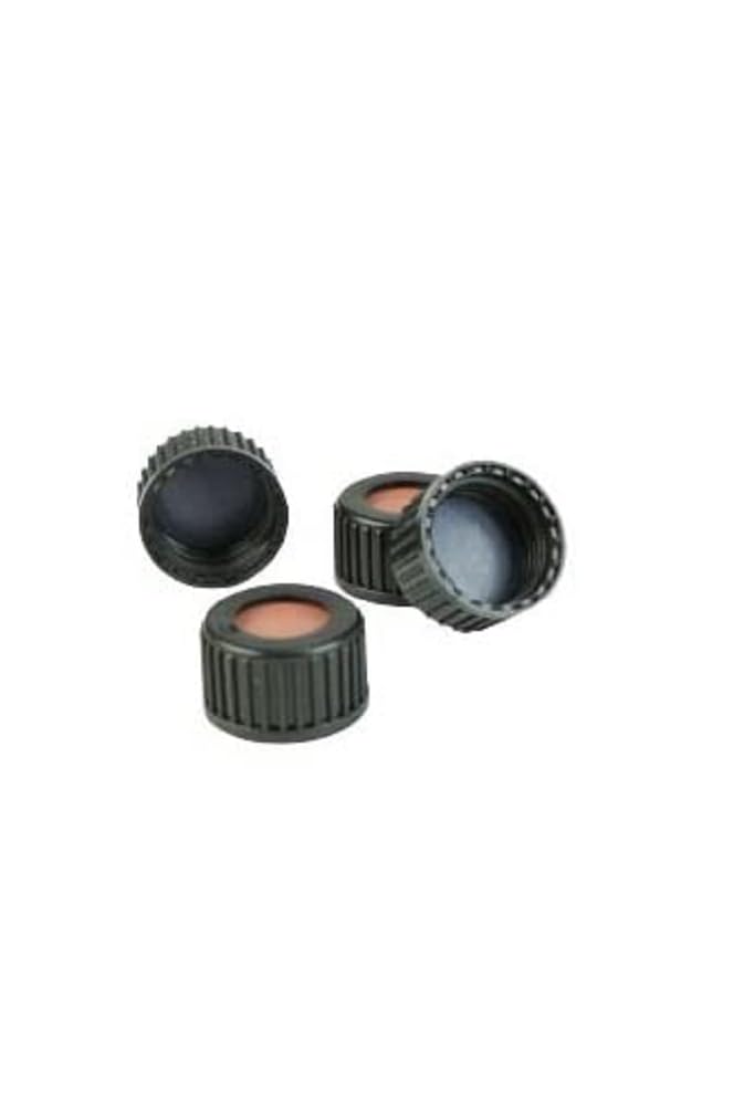 neochrom Polypropylen Schraubkappen, ND18, Butyl Rot/PTFE Grau Septum, 12mm Loch, 1.6mm Dicke, 100 Stück