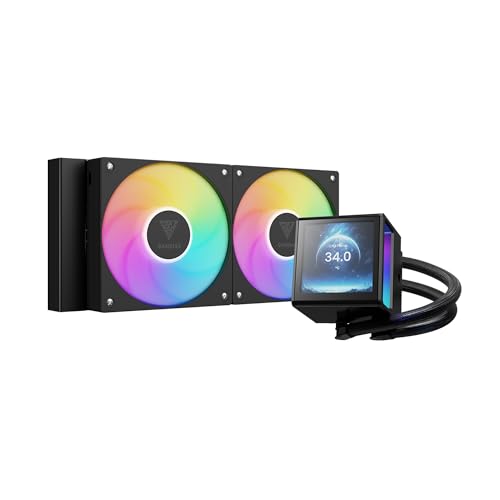 GAMDIAS CHIONE P5-240 Liquid CPU Cooler, 240mm AIO w/Customizable 3.4'' IPS LCD, Rotatable Magnetic Pump, Hidden Cable Fan (Daisy-Chained), Support PWM & ARGB MB Sync, Intel LGA 1851；AMD AM5, Black