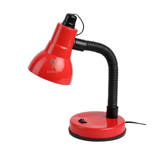 Image of BEHMEK Study Table Lamp | Adjustable Metal Desk Light for Reading, Writing, Study & Office Work | Flexible Neck LED Table Lamp for Students & Home Office (Red)
