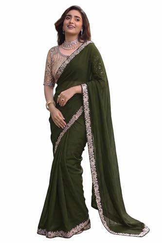 Image of Women's Designer Bollywood Soft Georgette Heavy Embroidery Sequins Work Sarees For Wedding With Blouse Piece