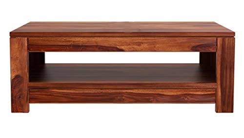 Image of Solid Sheesham Wood Wooden Centre Table Coffee Table Center Table Teapoy for Living Room Wooden Home Furniture | Teak Finish