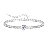 BMMYE Silver Bracelet for Women, Silver Tennis Bracelet for Women Adjustable 925 Sterling Silver Bracelet with Heart Cubic Zirconia Crystal Hypoallergenic Diamond Bracelets for Ladies Jewellery Gifts