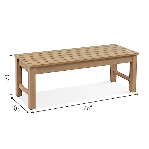 EFURDEN Outdoor Bench, 2-Person Outdoor Dining Bench, Backless Poly Lumber Garden Bench, All Weather Bench Suitable for Patio and Garden, Teak Color - Thumbnail 2