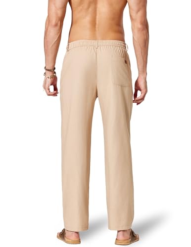 Image of COOFANDY Men's Cotton Linen Pants Casual Drawstring Dress Pants Beach Summer Lightweight Trousers