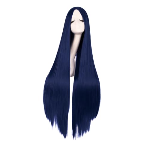 MapofBeauty 40 Inch Carve Long Straight Cosplay Anime Costume Wig,Dark Blue
