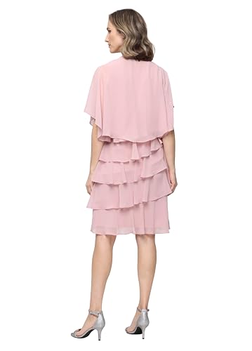 Image of S.L. Fashions Women's Chiffon Tiered Jacket Dress with Beaded Neckline Mother of the Bride, Cocktail, Or Wedding Guest Dress