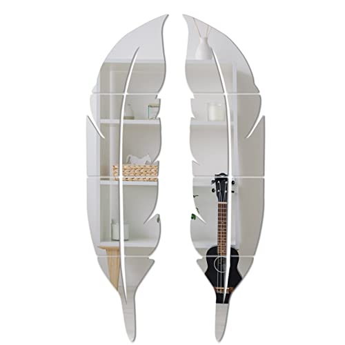 Haodeni 2 Sets Large Feather Shaped 3D Mirror Wall Sticker Modern Removable Mirror Wall Decals Diy Self-Adhesive Acrylic Art Wall Decoration For Living Room Bedroom Bathroom Cloakroom Home Decor #TOP4