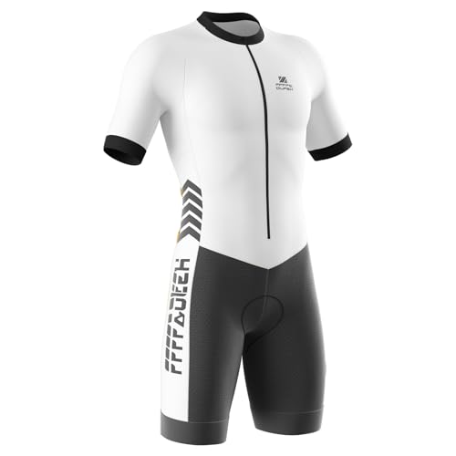 Men's Cycling Skinsuit Gel Padded,Triathlon Suit Men’s – Quick Dry, Breathable, Trisuit for Swimming, Cycling, Running, Duathlon (Blanco,XL)