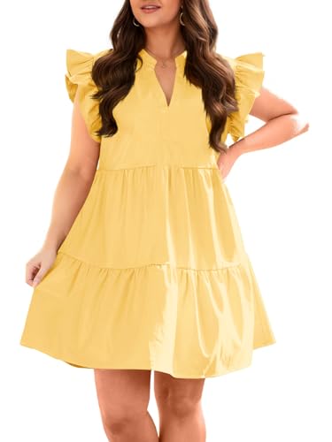Fisoew Plus Size Dresses for Women Summer Ruffle Short Sleeve