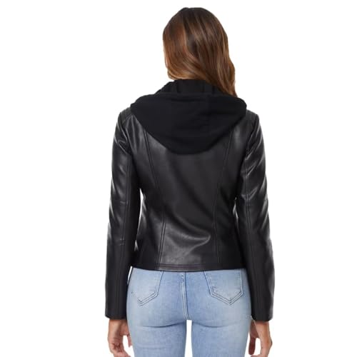 DIASHINY Faux Leather Jacket For Women Removable Hooded Moto Biker Outwear Coat3