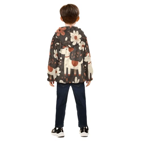 Puppy and Flowers Girls Fleece Jacket Girls Fall Jacket Girls Zip Up Hoodie Girls Sherpa Jacket 2-10T4