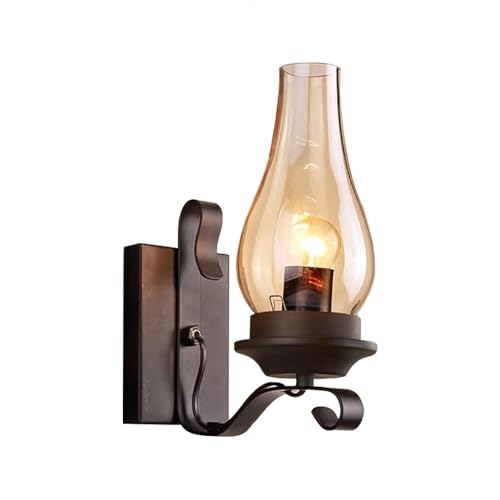 Wylolik Aplique de Pared de Estilo Industrial Negro Pantalla de Vidrio, Base de Metal Engrosado Lámpara de Chimenea Europea Lámpara de Pared de Dormitorio en el ático Lámpara de Noche Vintage Pared