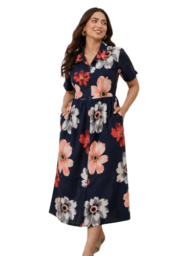 Image of ZELENA Rayon Lapel Neck Zipless Maternity Feeding Dress | Soft 100% rayon dress featuring a lapel neck, button-down zipless nursing , and half sleeves