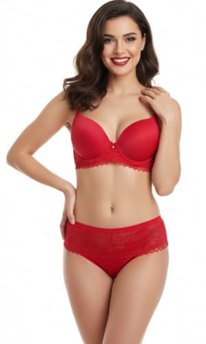 Image of Everyday Comfort Lace Lingerie Set - Padded Plunge Bra with Delicate Lace Wings & Soft Stretch Panty