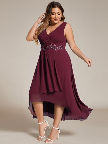 Ever-Pretty Women's Summer Chiffon Sleeveless V Neck Applique Plus Size High Low Formal Wedding Guest Dresses 41926-DA4