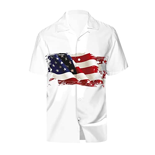 Camisas de Hombre de Manga Corta con Botones Impresión Digital 3D para Moda y Ocio Camisa Detalle, Color blanco., L