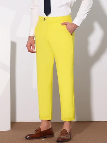 Lars Amadeus Men's Cropped Dress Pants Flat Front Solid Ankle-Length Trousers2