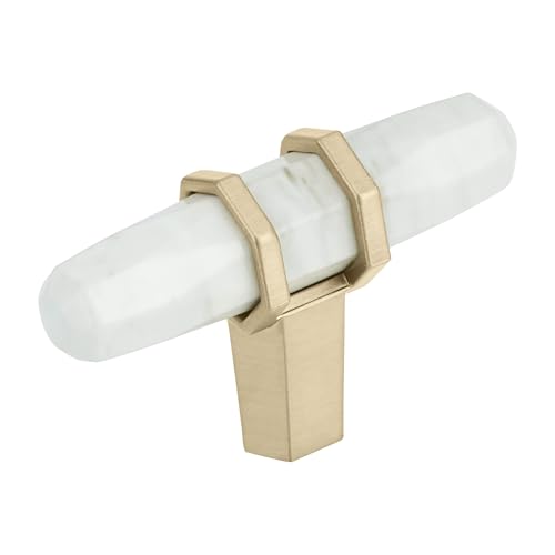 Amerock | Cabinet Knob | Marble White/Golden Champagne | 2-1/2 inch (64 mm) Length | Carrione | 1 Pack | Drawer Knob | Cabinet Hardware
