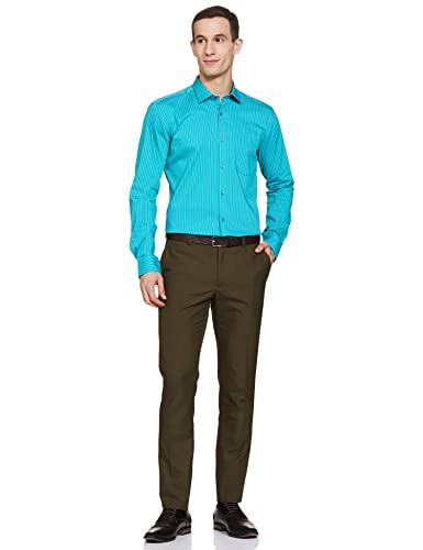 Image of Park Avenue Men's Cotton Blend Stripe Pattern Slim Fit Semi Cutaway Collar Full Sleeve Formal Shirt