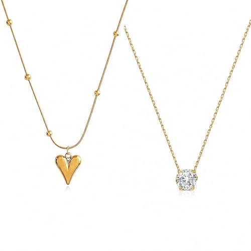 Image of Stone Necklace Set For Women Stylish | Anti Tarnish Waterproof Stainless Steel Chain Pendant Necklaces Jewelry for Love | Gold Plated Jewellery Accessories for Woman & Girls | Birthday Gift for Wife & Girlfriend