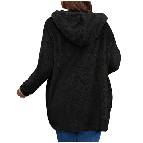 Image of Women's Sherpa Fuzzy Jacket Hoodie Open Front Fleece Hooded Jackets Cardigan Warm Outerwear Fall Coat with Pockets