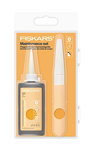 Fiskars Pflegeset für Gartenschneidgeräte, Mit Diamantfeile, Öl und Pflegeanleitung, 1001640