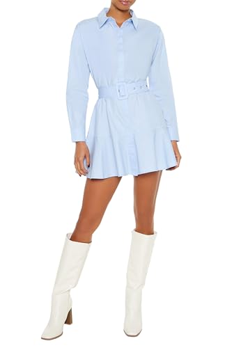 Forever 21 Women's Poplin Belted Mini Shirt Dress Light...
