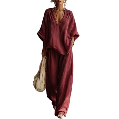Ensemble manches chauve-souris rose style décontracté 2 pièces pour femme