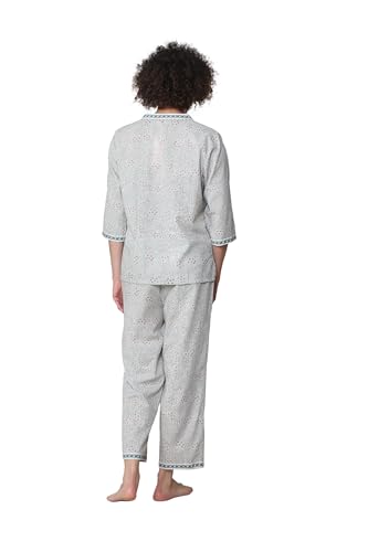 LA CERA Women's 3/4 Sleeve Pleat Front, Capri Pajama Set, Notched V-Neckline, 100% Cotton2