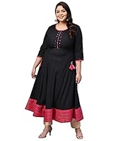 Yash Gallery Women's Plus Size Rayon Printed Anarkali Kurta for Women (266YK372BLACK_Black_XXX-Large)