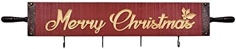 OUCHAN Christmas Wall Mounted Wooden Hooks - Sign Decor Rustic Wall Decor Key Holder Coat Rack with 4 Hook for Home and Kitchen