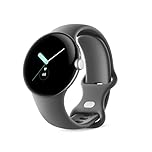 Google Pixel Watch, Polished Silver Stainless Steel Case, Active Band in Charcoal, LTE, 41mm