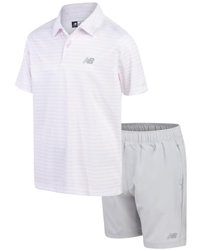 Image of New Balance Boys Short Set - 2 Piece Short Sleeve Collared Golf Boys Polo Shirt & Athletic Shorts for Outdoor Activities