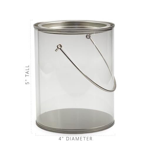 Cornucopia Brands Quart Size Clear Plastic Paint Cans (2-Pack, 5 in Tall); Faux Small Pails w/Bale for Crafts, Baby/Wedding Shower Decor, NOT Intended for Liquids/Heavy Objects